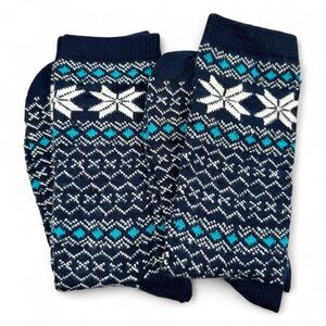 No Nonsense Fair Isle Mid Calf Boot Socks Snowflakes Size 4-10 Navy 2 Pairs